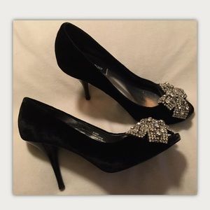 White House Black Market Velvet PeepToe Heels 51/2
